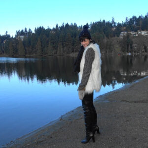 Tina by the lake in Thigh High Leather Boots